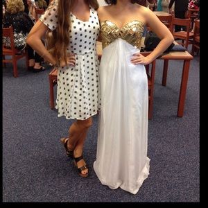 Gold Beaded and White Strapless Prom Dress XS